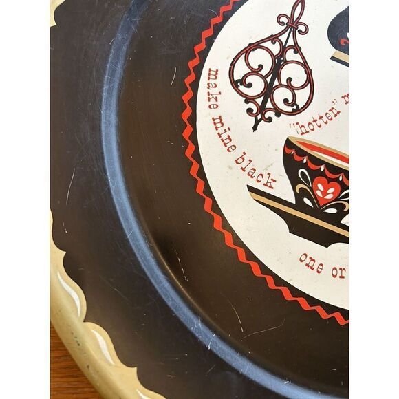 Vintage 1950's Retro Kitchen Black Red & White Metal Kaffee Klatch Tray Germany - Picture 7 of 7